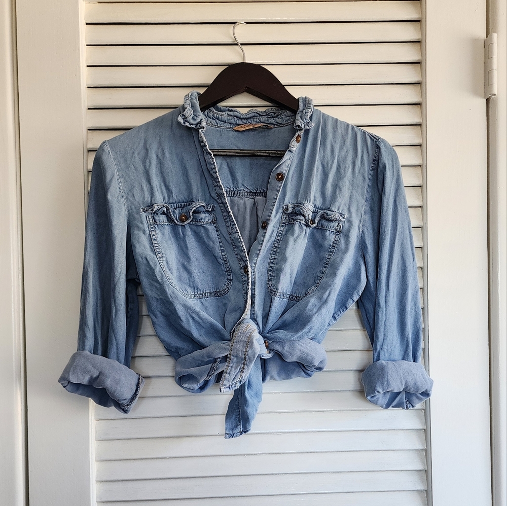 Light Blue Denim Button-Up Shirt